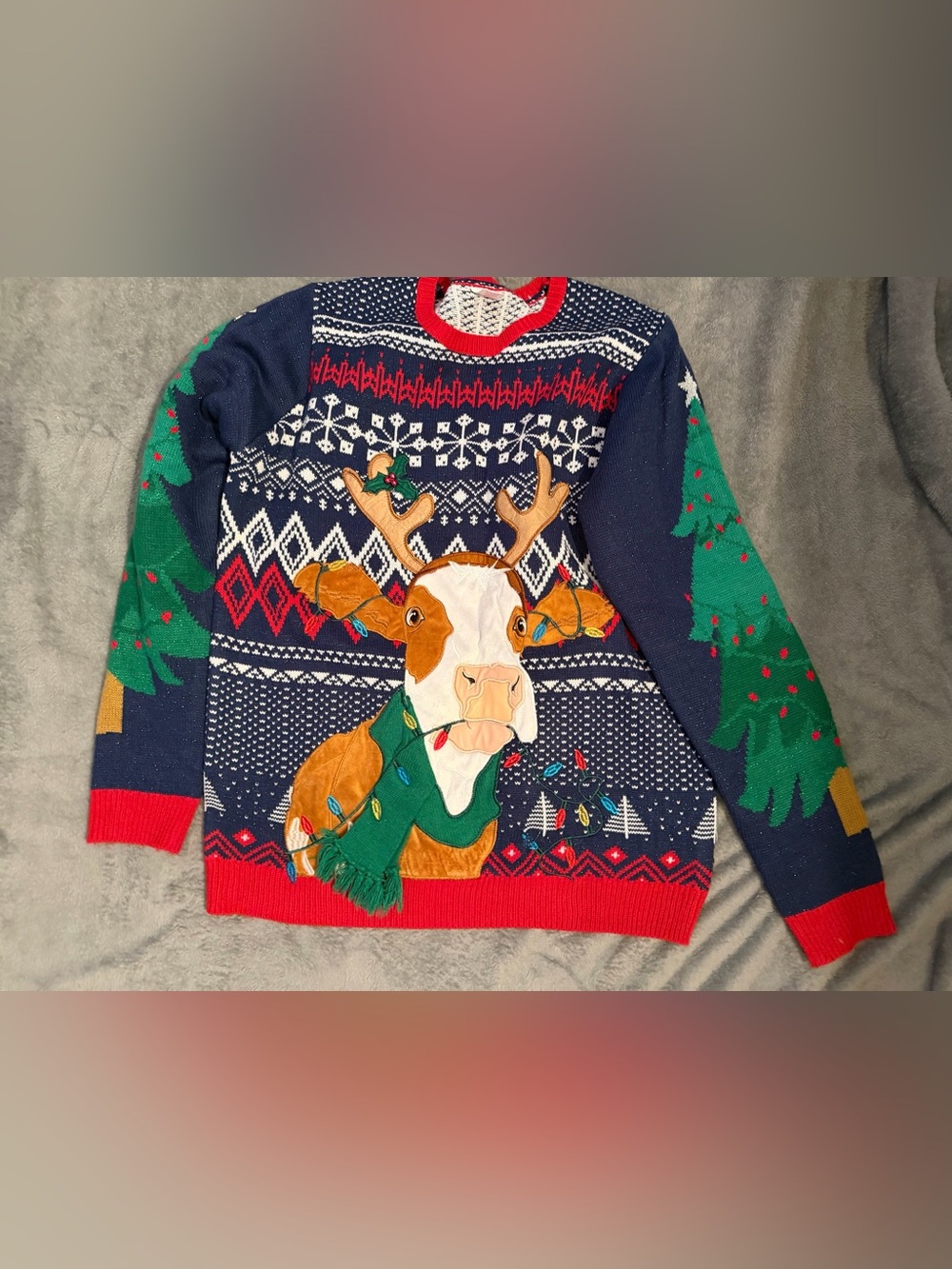 Holiday Time Ugly Farm Cows Holiday Unisex Chritmas Sweater Size XL 45-47